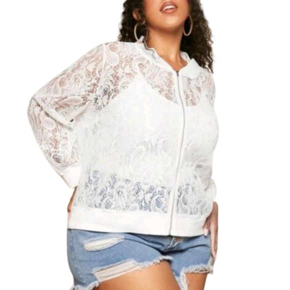 PRETTY ☆ OFF-WHITE PAISLEY LACE ☆ BOMBER JACKET ☆ NWT - Picture 4 of 10